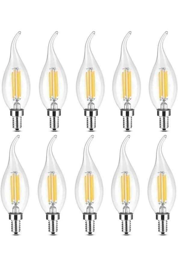 Livora Lighting Rustik Led Ampul 4w E14 Ince Duy Gün Işığı 3200k 10 Adet Kıvrık Mum Ampul