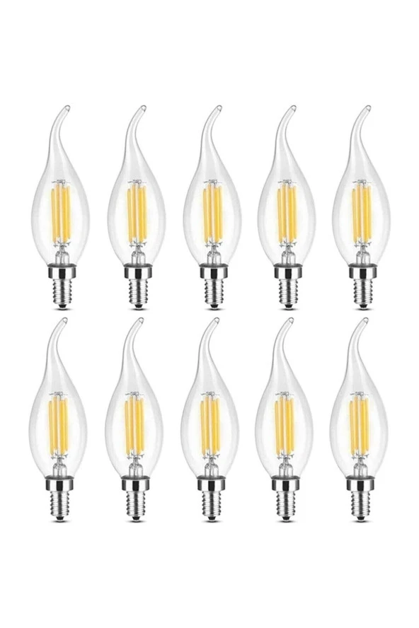 Livora Lighting Rustik Led Ampul 4w E14 Ince Duy Gün Işığı 3200k 10 Adet Kıvrık Mum Ampul