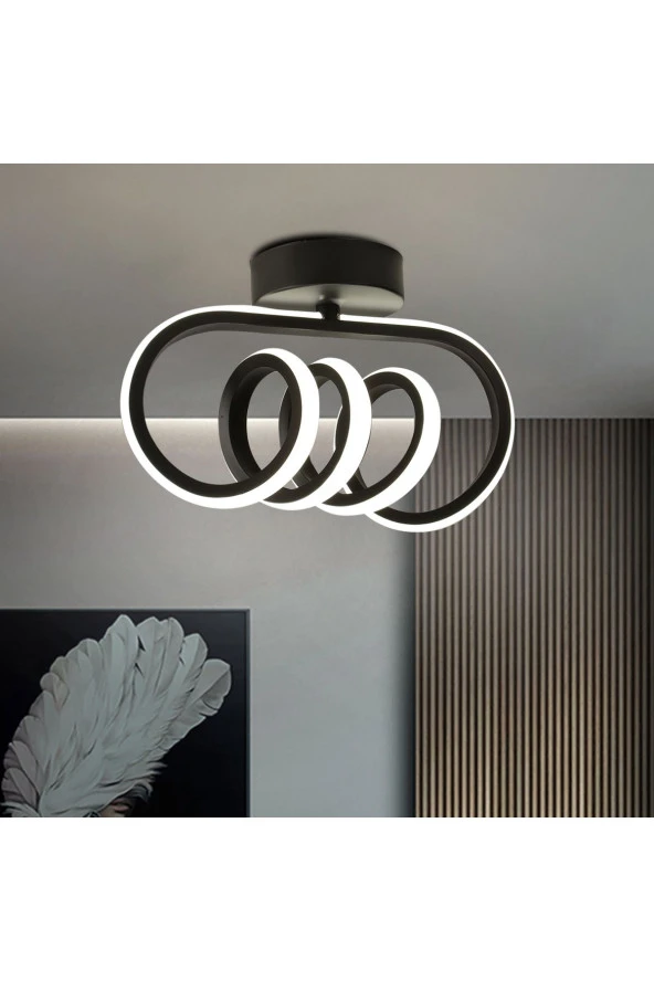 Livora Lighting Burgu Siyah Tavana Sıfır Beyaz Led Işıklı Avize