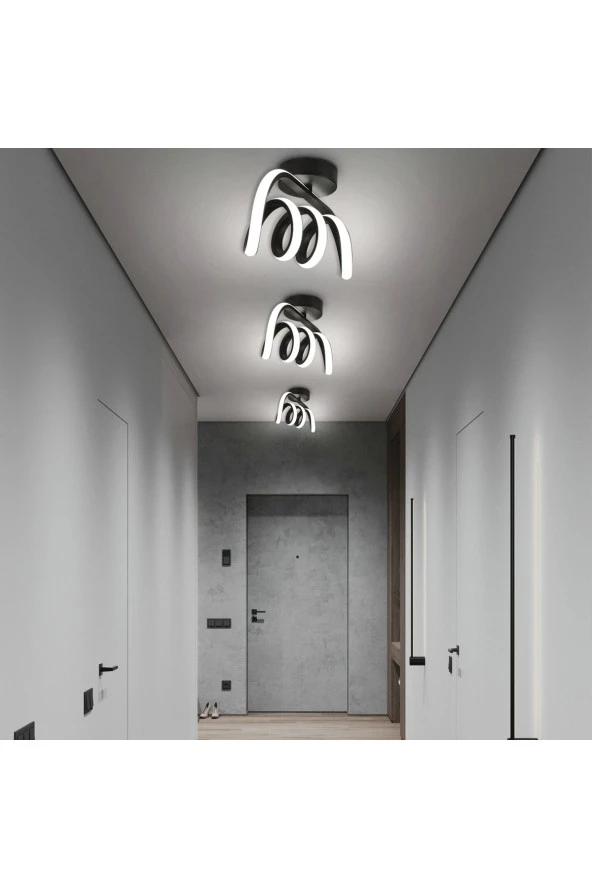 Livora Lighting Burgu Siyah Tavana Sıfır Beyaz Led Işıklı Avize - 2