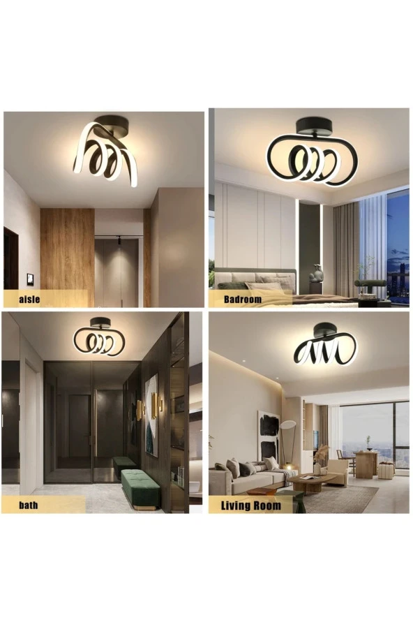 Livora Lighting Burgu Siyah Tavana Sıfır Günışığı Led Avize - 2