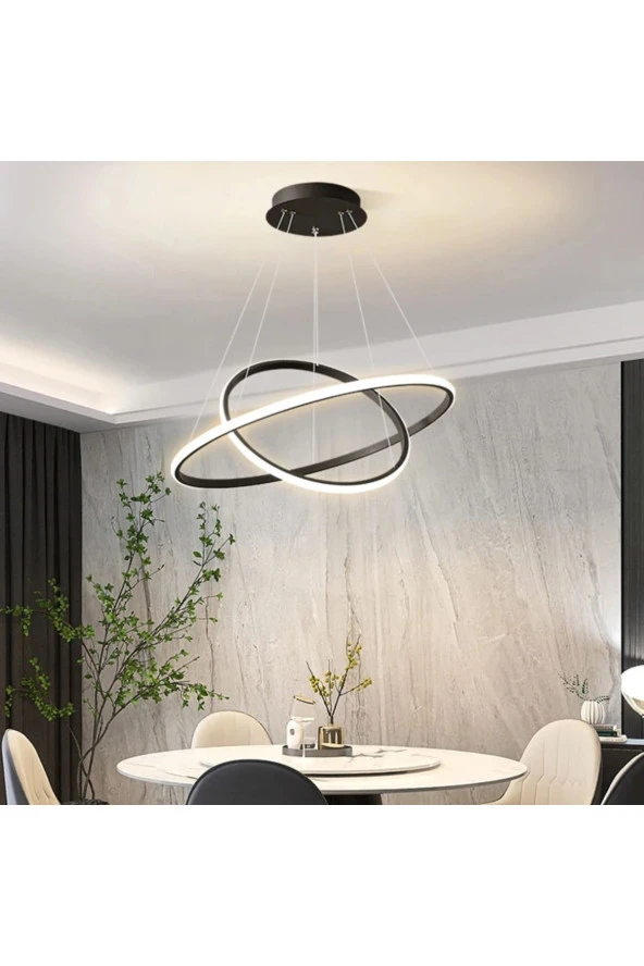 Livora Lighting 2li Halka Siyah Led Avize Beyaz Işık