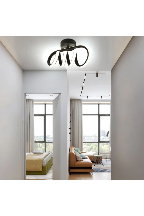 Livora Lighting Burgu Siyah Tavana Sıfır Beyaz Led Işıklı Avize - 4