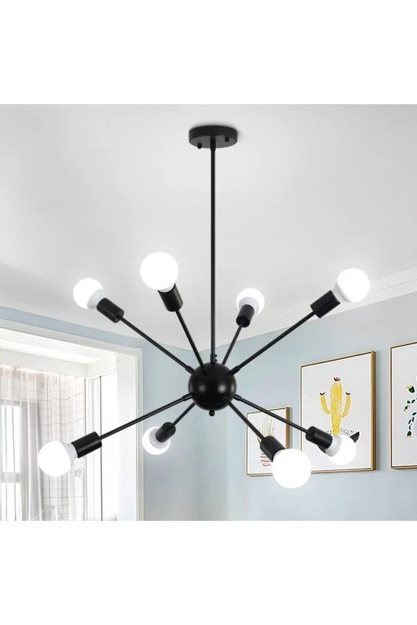Livora Lighting Mia 8 Li Siyah Modern Kirpi Avize