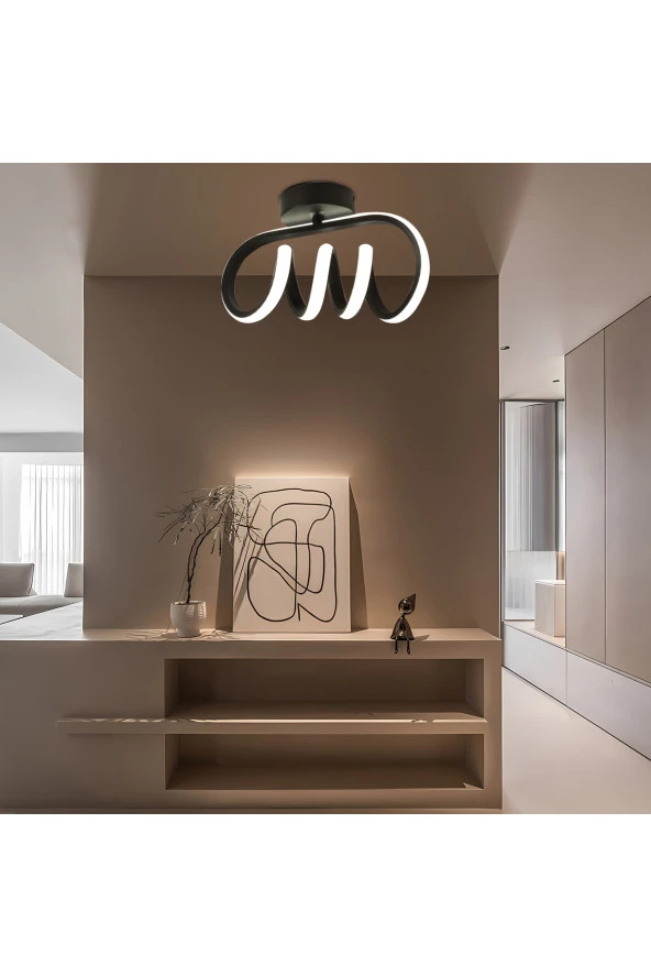 Livora Lighting Burgu Siyah Tavana Sıfır 3 Renk Işıklı Led Avize - 4