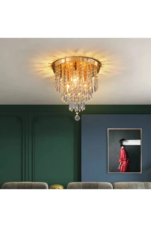 Livora Lighting Ahenk Gold Kristal Taşlı Modern Salon Avize - 3