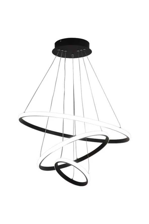 Livora Lighting 3lü Halka Siyah Led Avize Beyaz Işık - 3