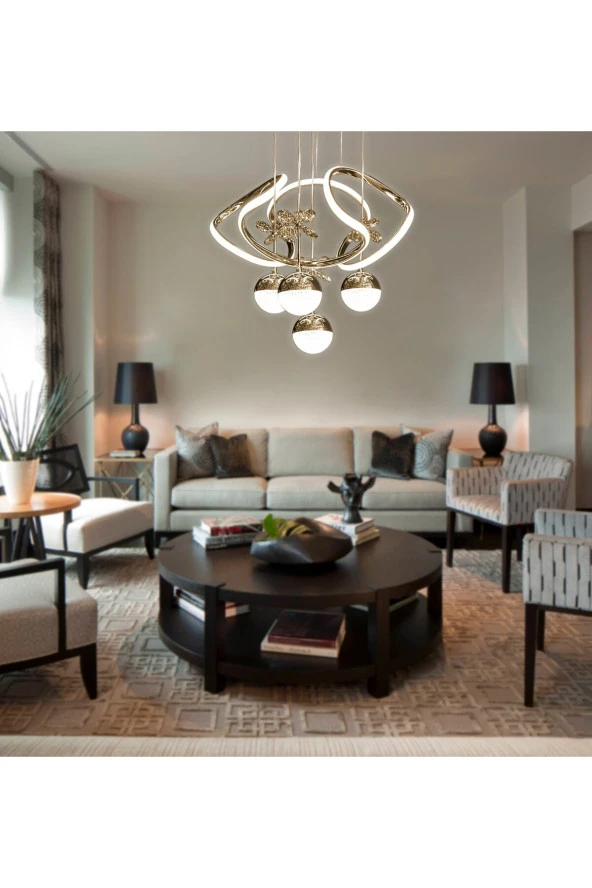 Livora Lighting Alice Modern Sarkıt Kelebekli Gold Sarı 3 Kademeli Ledli Avize