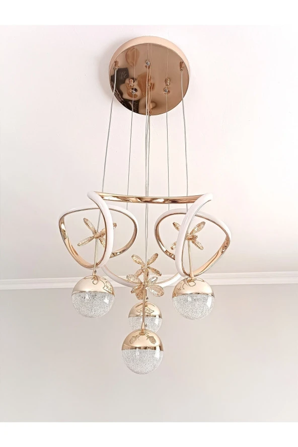 Livora Lighting Alice Modern Sarkıt Kelebekli Gold Sarı 3 Kademeli Ledli Avize - 2