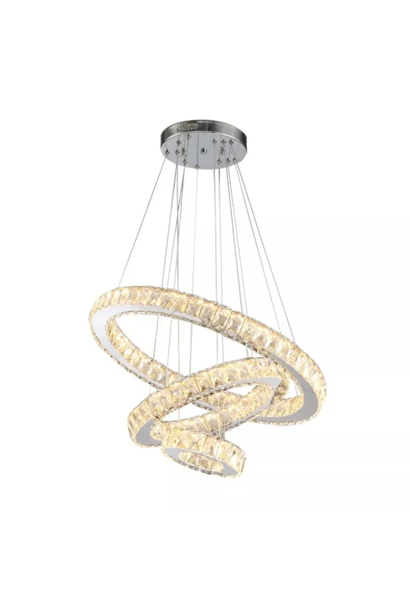 Livora Lighting Alfa Kristal Taşlı 3 Kademeli Modern Ledli Salon Avize - 3
