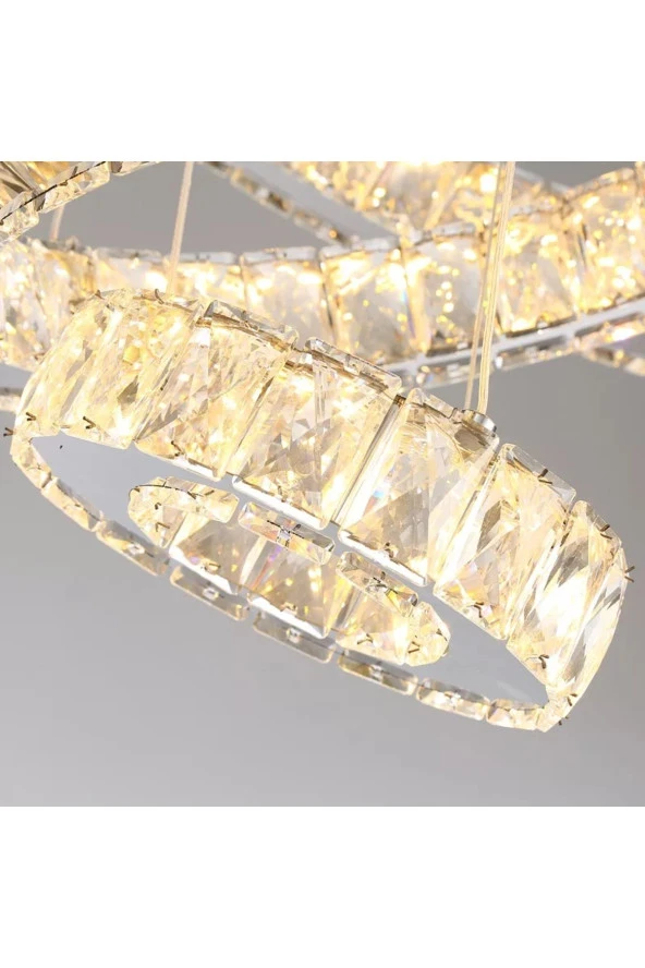 Livora Lighting Alfa Kristal Taşlı 3 Kademeli Modern Ledli Salon Avize - 4