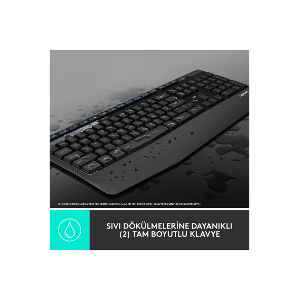 logitech MK345 Kablosuz Klavye Mouse Set Türkçe Siyah Wireless Combo - 2