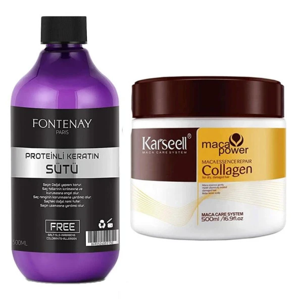 Fontenay Karseell Collagen SaçMaskesi&BuğdayProtein 500 ml+ Proteinli Keratin Sütü 500 Ml 2'Li Set