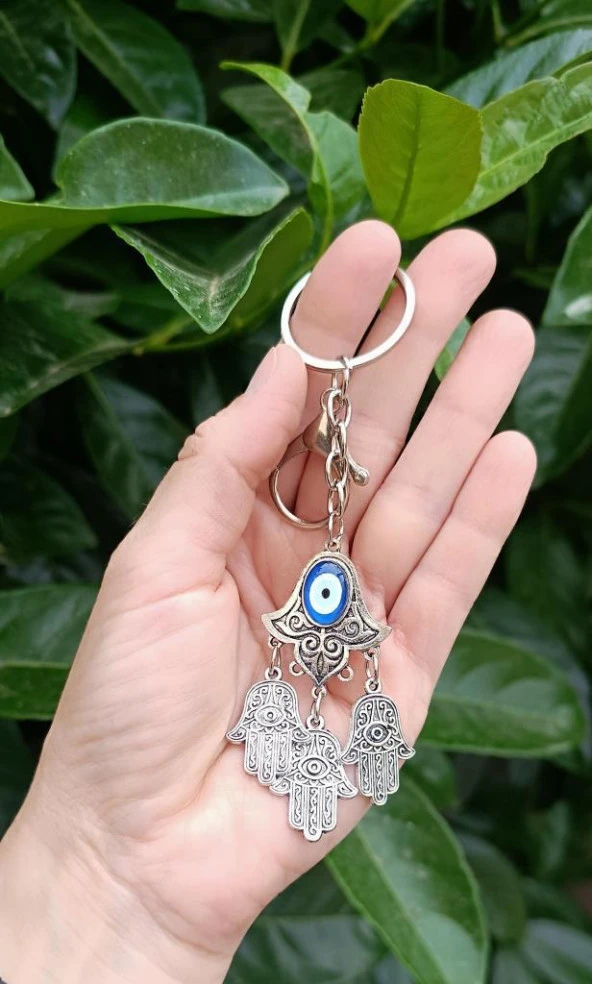Anahtarlık Metal Nazar Boncuklu Rabia Ana Eli Kötü Göz Kovucu Çanta Dikiz Ayna Süsü - 2