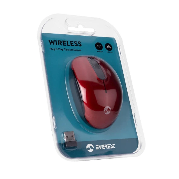 Everest USB 2.4 GHZ Optik Kablosuz Mouse Kırmızı Kablosuz Mouse - Resim 5