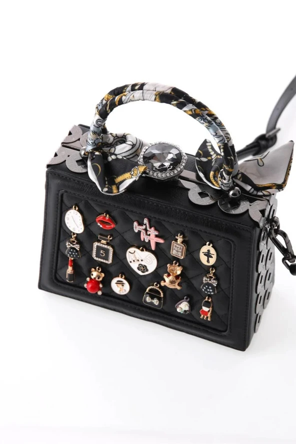 Elatae Kadın Omuz Askılı Taşlı Abiye Günlük El Çantası Siyah 17131 - Resim 4