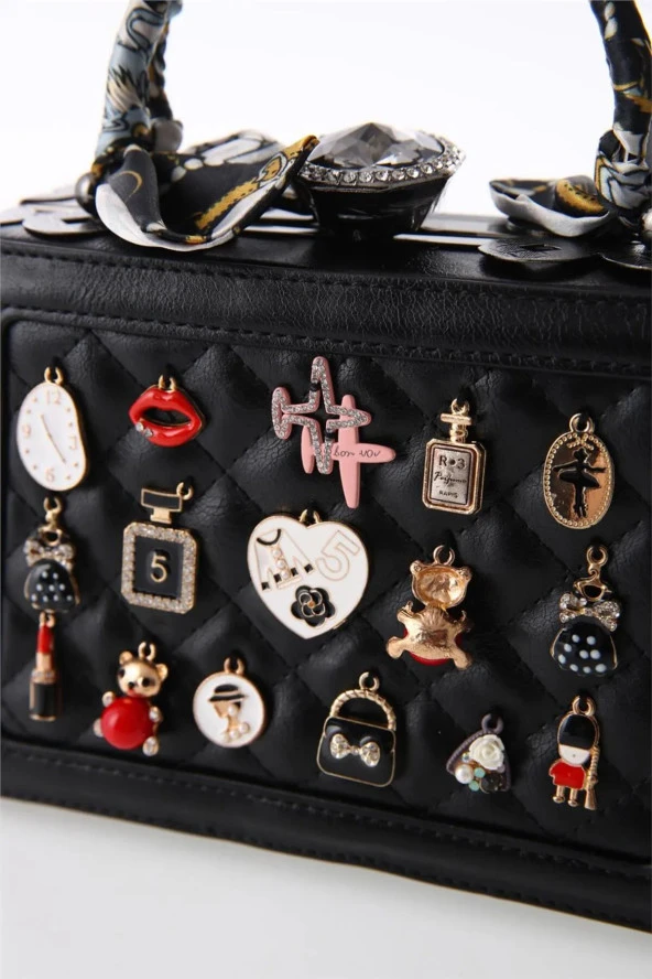 Elatae Kadın Omuz Askılı Taşlı Abiye Günlük El Çantası Siyah 17131 - Resim 5