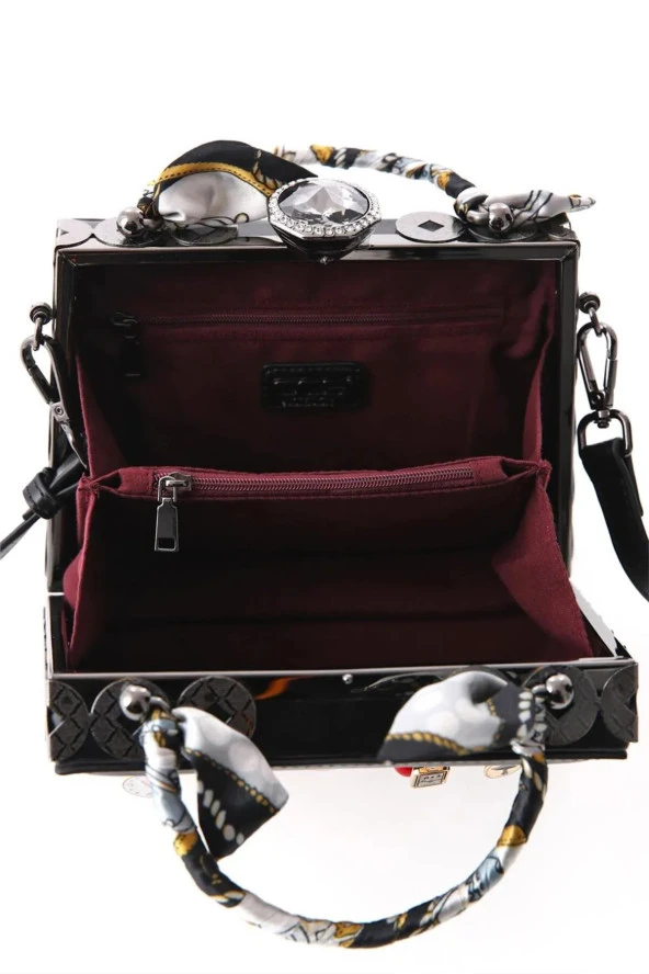 Elatae Kadın Omuz Askılı Taşlı Abiye Günlük El Çantası Siyah 17131 - Resim 7