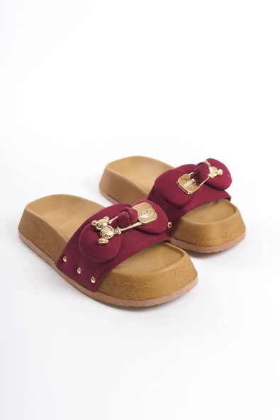 DILA Kalın ve Ortopedik Taban Ayıcıklı Saten Kadın Terlik KT Bordo - 4