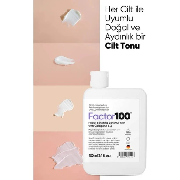 FACTOR 100 Sun Screen Cream SPF50+KOLAJEN Içerikli Güneş Bariyeri - 3