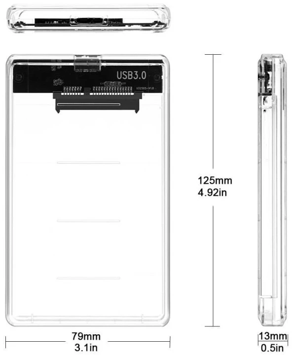 PrimeX PX-3000 USB3.0 Harddisk Kutusu, 2.5" Şeffaf Harddisk/SSD Kutusu - 2