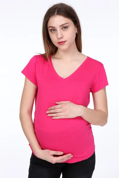IŞŞIL 3158-V Yaka Kısa Kol Hamile T-Shirt - Resim 6