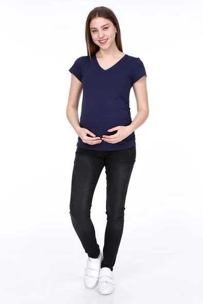 IŞŞIL 3158-V Yaka Kısa Kol Hamile T-Shirt - Resim 3