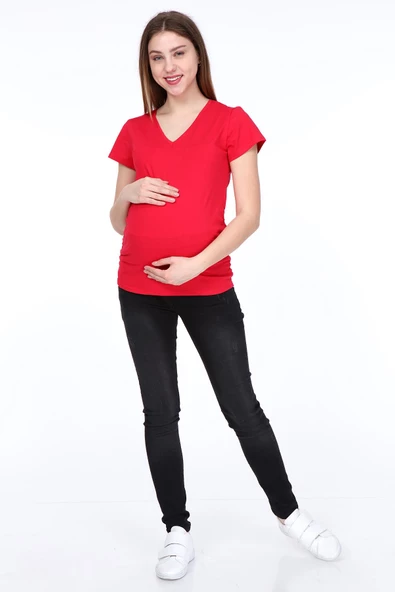 IŞŞIL 3158-V Yaka Kısa Kol Hamile T-Shirt - Resim 2