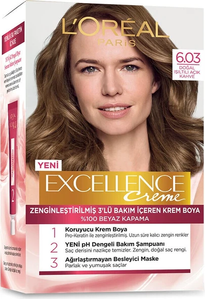 Loreal Paris Excellence Creme 6.03 Doğal Işıltılı Açık Kahve Saç Boyası