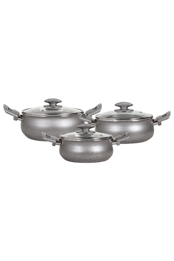 Mehtap Granit Güveç Set 3Lü Granit Mini Tencere Takımı Cam Kapaklı ürün görseli