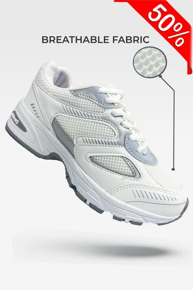 Kadın Beyaz Spor Ayakkabı Günlük Rahat Air Taban Sneaker N110 - 1