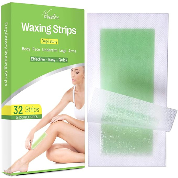 Vivostar Wax Strips, Hair Removal Wax Kit. Sir Ağda Şeritleri, Kol, Bacak, Brezilya, Bikini Kadınlar Için Ağda Kiti, 32 Adet (Büyük Boy Ağda Şeritleri)