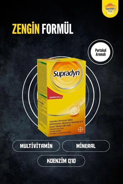 Supradyn 30 Efervesan Tablet | Koenzim Q10, Multivitamin Ve Mineral Içeren Takviye Edici Gıda - Resim 3