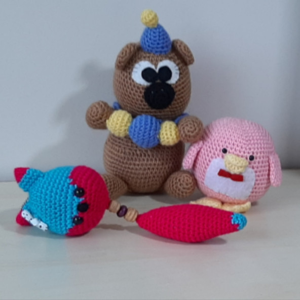 Amigurumi Örgü Oyuncak uyku Bebekleri ve Tilki Anahtarlık Kırmızı