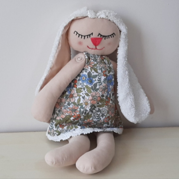Peluş Oyuncak El Dikimi Uyku Tavşanı Çiçekli Elbiseli - 2