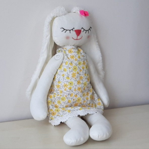 Peluş Oyuncak El Dikimi Uyku Tavşanı Sarı Elbiseli - 2