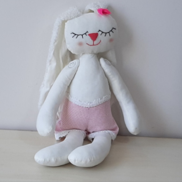 Peluş Oyuncak El Dikimi Uyku Tavşanı Sarı Elbiseli - 4