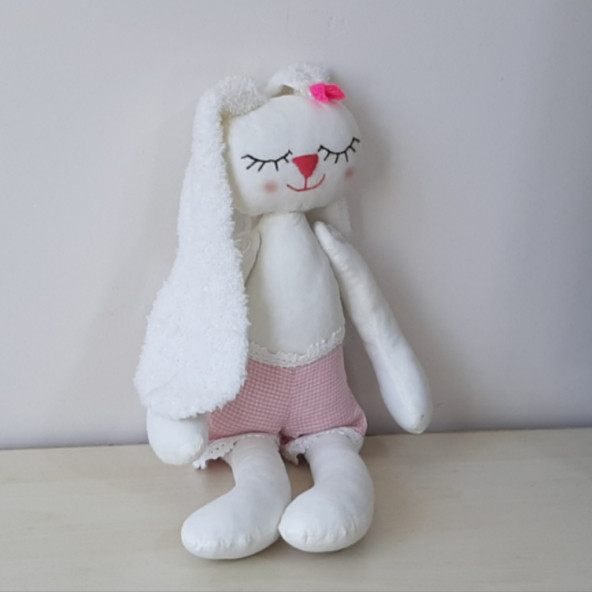 Peluş Oyuncak El Dikimi Uyku Tavşanı Sarı Elbiseli - 5