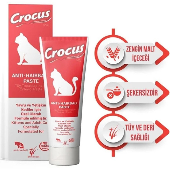 Crocus Anti Hairball Tüy Yumağı Kontrol Kedi Malt Macunu 100 Gr 2 ADET