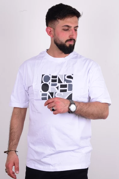 Cazador 24YCEEO04088 Beyaz Erkek Relax Fit Bisiklet Yaka Baskılı Rahat Kesim Tşört