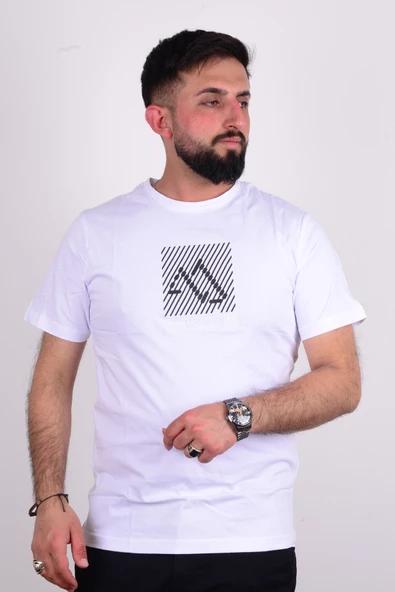 Cazador 24YCEEO04072 Beyaz Erkek Regular Fit Bisiklet Yaka Baskılı Normal Kesim Tşört