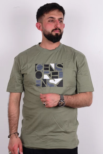 Cazador 24YCEEO04088 Haki Erkek Relax Fit Bisiklet Yaka Baskılı Rahat Kesim Tşört