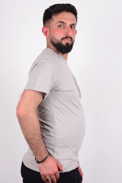 Cazador 24YCEEO04072 Koyu Gri Erkek Regular Fit Bisiklet Yaka Baskılı Normal Kesim Tşört