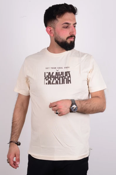 Cazador 24YCEEO04225 Bej Erkek Regular Fit Bisiklet Yaka Normal Kesim Tşört