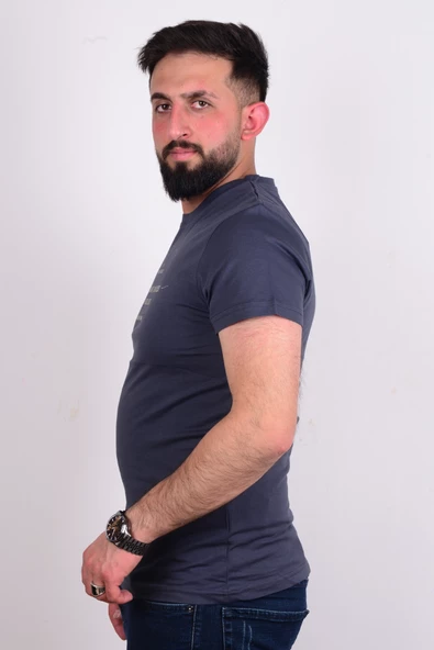Cazador 24YCEEO04024 Antrasit Erkek Slim Fit Bisiklet Yaka Dar Kesim Yazı Detaylı Tşört - 2