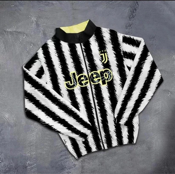 Gucso Erkek Dijital Juventus Siyah Şerit Baskılı Rüzgarlık - Beyaz