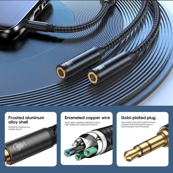 Joyroom SY-A04 Splitter Y Kulaklık Ayırıcı Ses Kablosu 0,2 m-Siyah - 4
