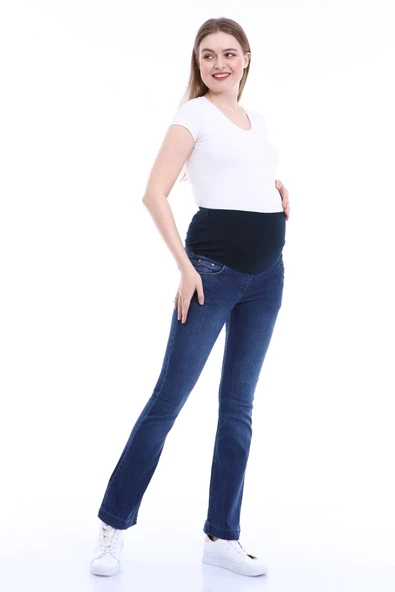 IŞŞIL 133-Çift Rivet Yarım İspanyol Paça Hamile Kot Pantolon - Resim 7