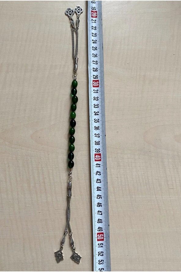 YEŞİL TOZ KEHRİBAR ZAZA TESBİH KARARMAYAN PÜSKÜLLÜ KAPSÜL KESİM TESBİH NO 56