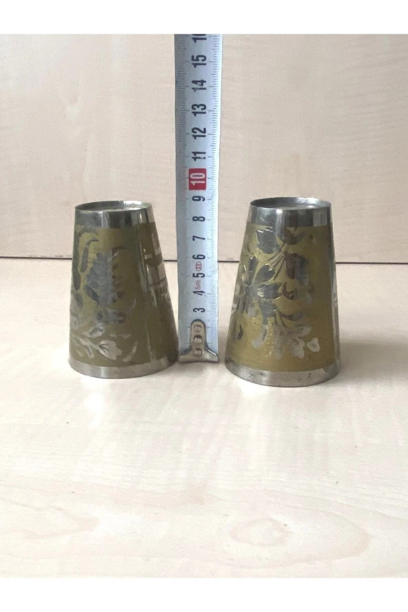 2 ADET ANTİKA İŞLEMELİ BARDAK EL İŞİ PİRİNÇ BARDAK no 66 - 3
